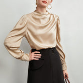 Classy Women 100% Mulberry Silk Top Chic Long Sleeves Silk Shirt
